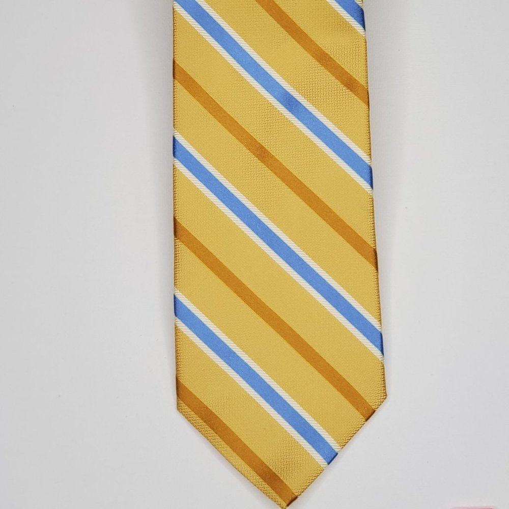 Yellow Silk Tie with Baby Blue Stripes NWT